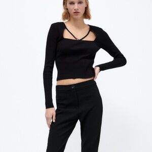 Zara square neck ribbed holiday long sleeve top